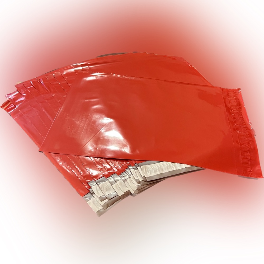 12 Industrial Strength HIGH GLOSS Red Poly mailers 12x15.5 SELF SEALING